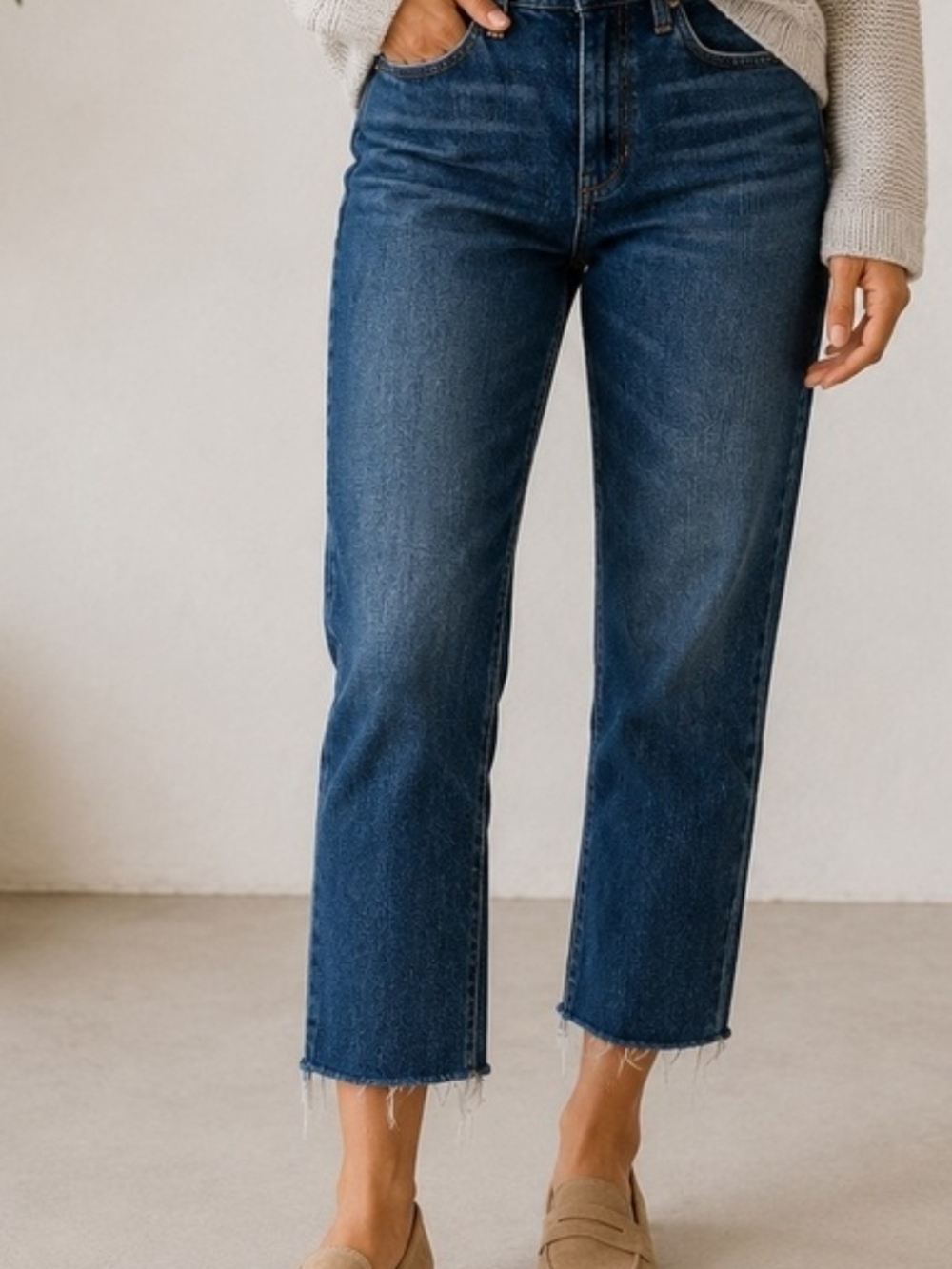 "The Milla" High-Rise Straight Crop Jeans - Dark Blue